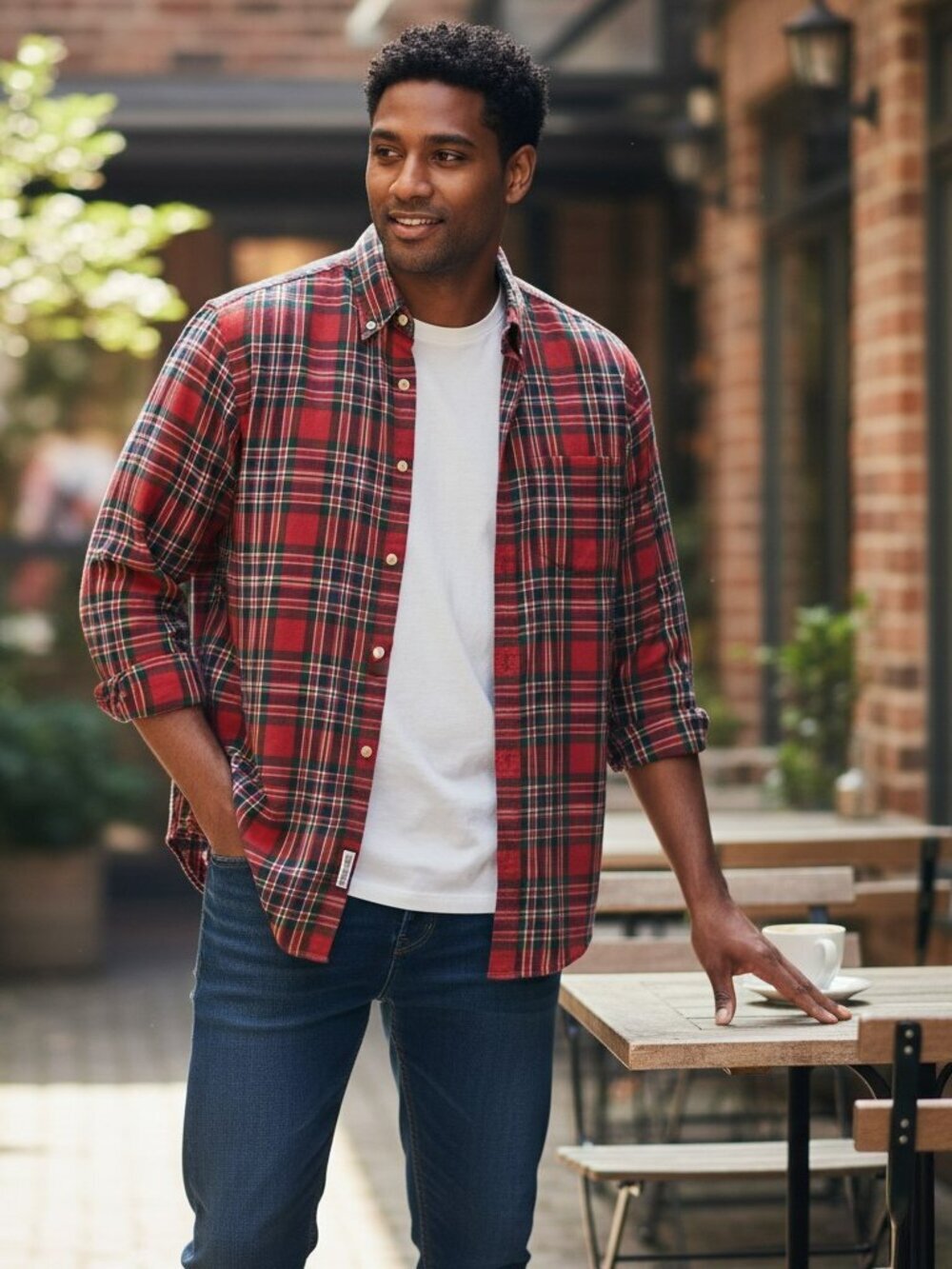 J Crew Mens Small Red Plaid Long Sleeve Button Down Collar Shirt Size S 14 14.5